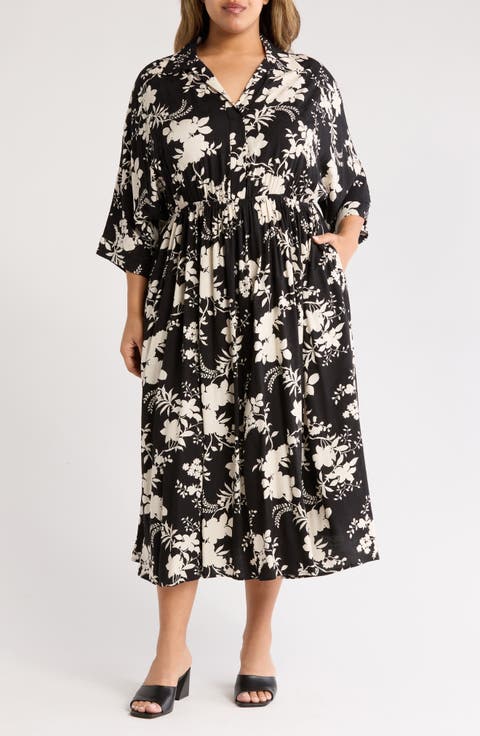 Floral Collared Jacquard Dress