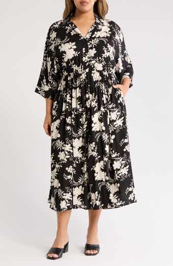 Renee C Floral Collared Jacquard Dress