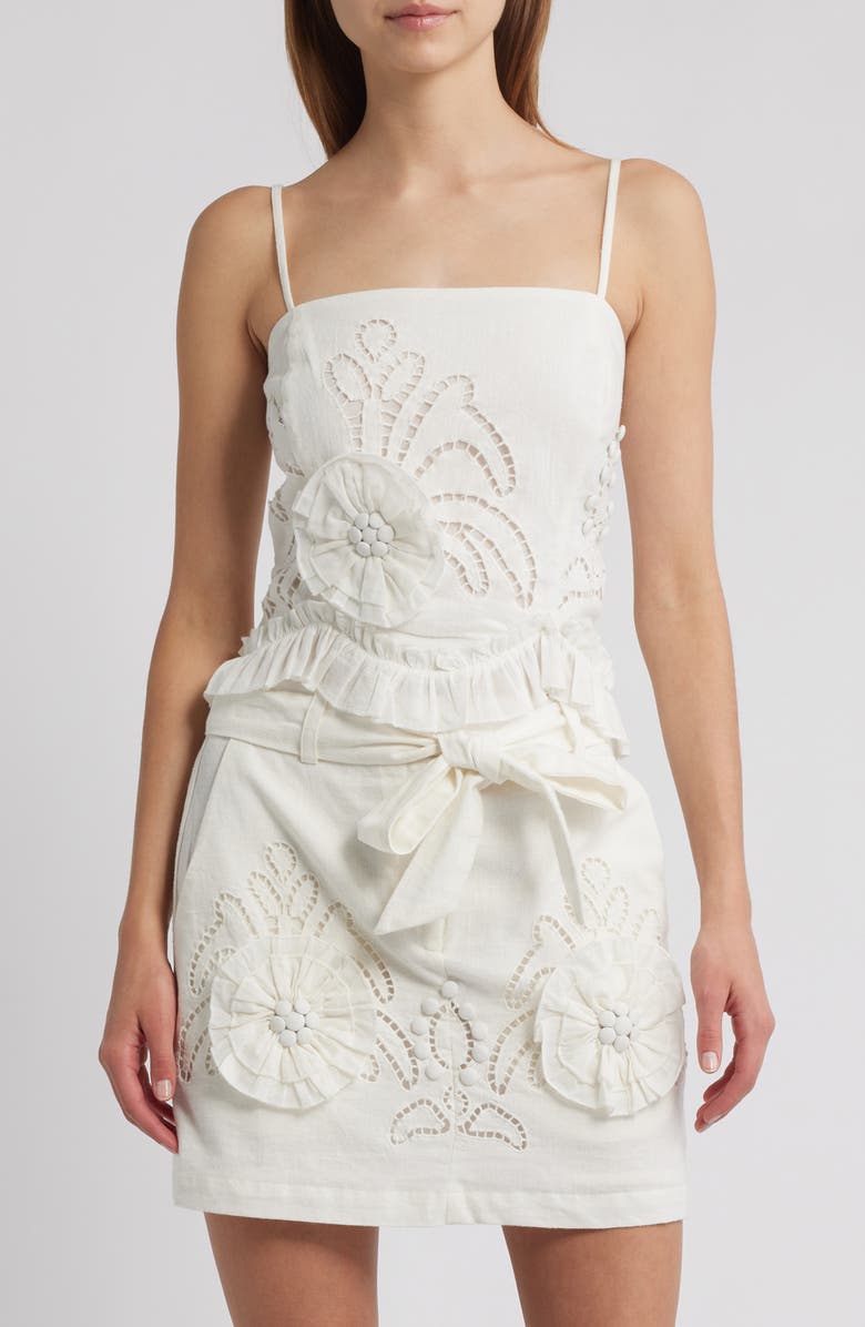 LOVE THE LABEL Cassia Floral Appliqué Cotton & Linen Top, Main, color, 