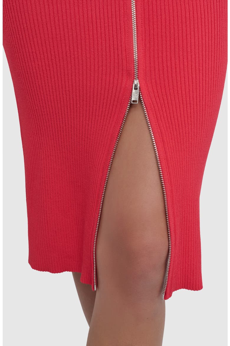Front Zip Long Sleeve Rib Midi Dress, Alternate, color, WATERMELON