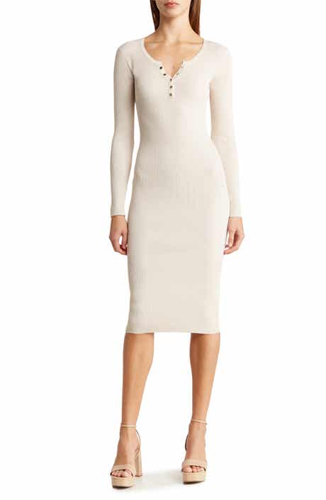 Blu Pepper Long Sleeve Rib Knit Midi Dress