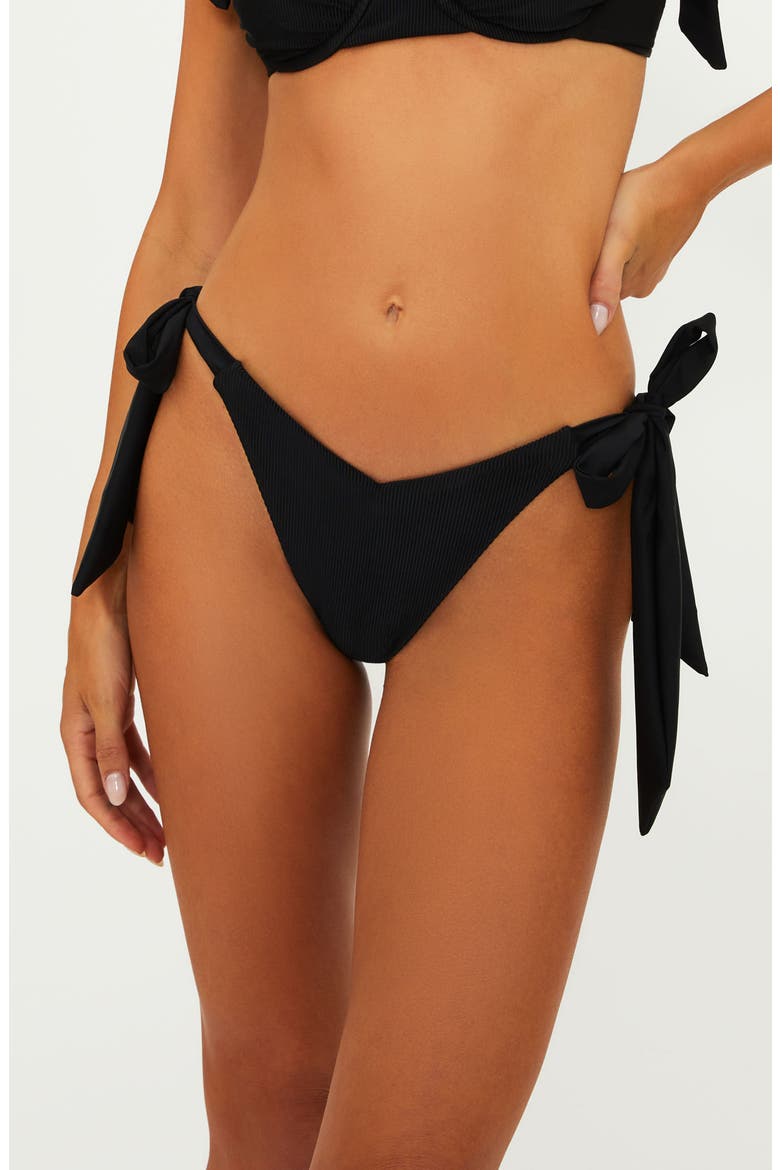 Philippa Side Tie Rib Bikini Bottoms, Main, color, BLACK