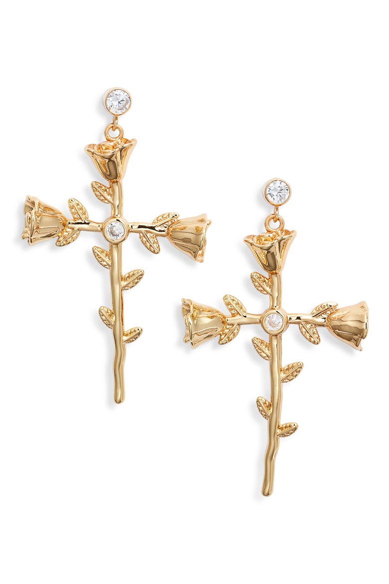 Rosa Sacra Drop Earrings, Main, color, GOLD