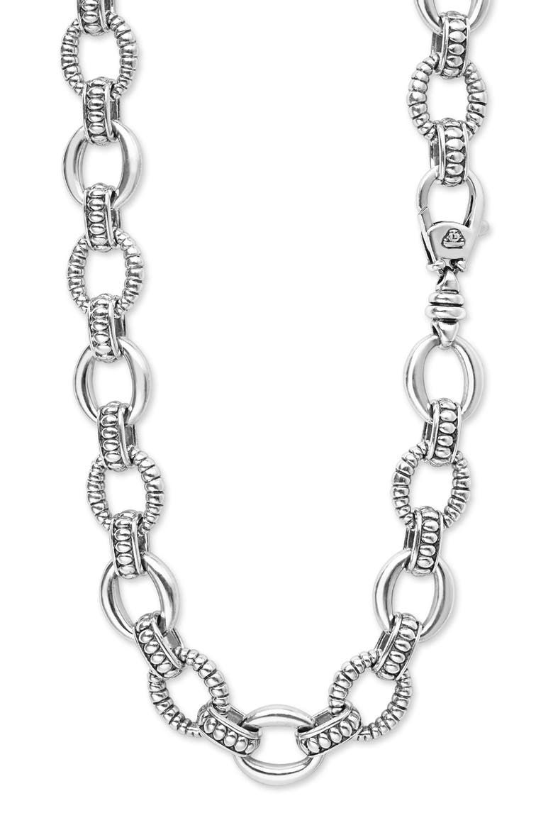 Signature Caviar Sterling Silver Fluted Oval Link Necklace, Alternate, color, SILVER