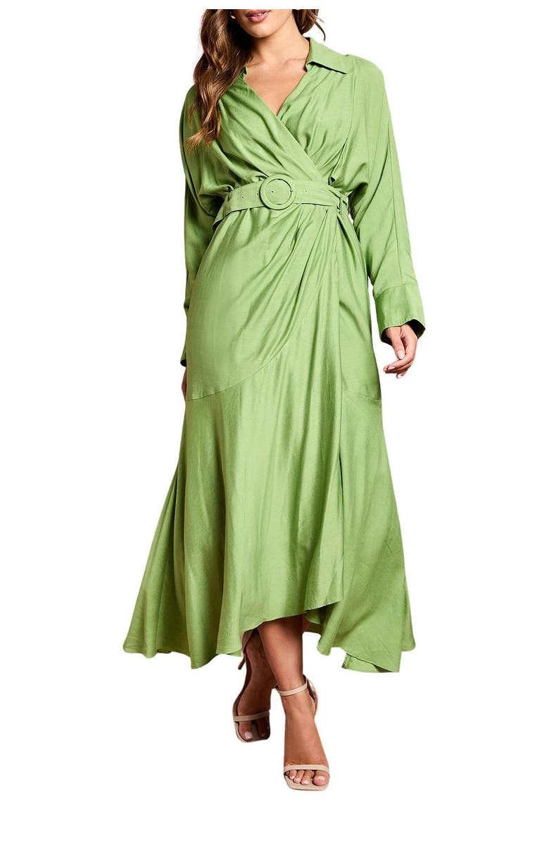 Coast Twill Long Sleeve Wrap Dress With Belt, Alternate, color, Green