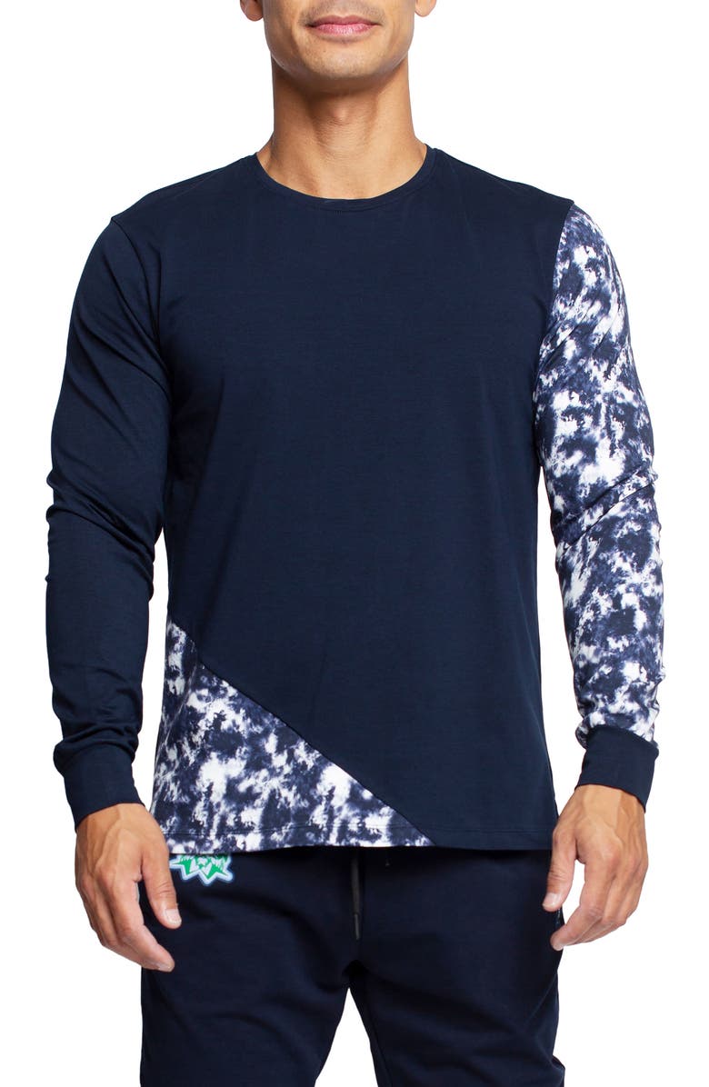 Maceoo Panel Tie Dye Blue Long Sleeve T-Shirt, Main, color, Blue