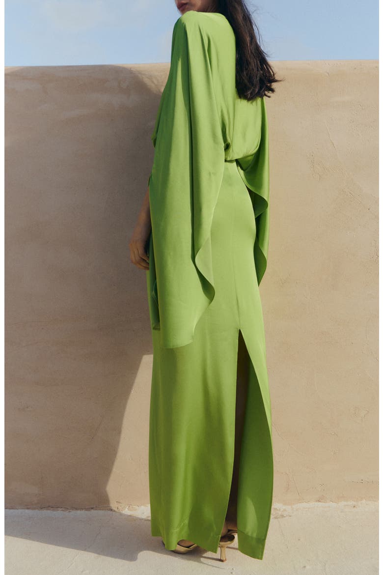 Long Sleeve Satin Dress, Alternate, color, GREEN