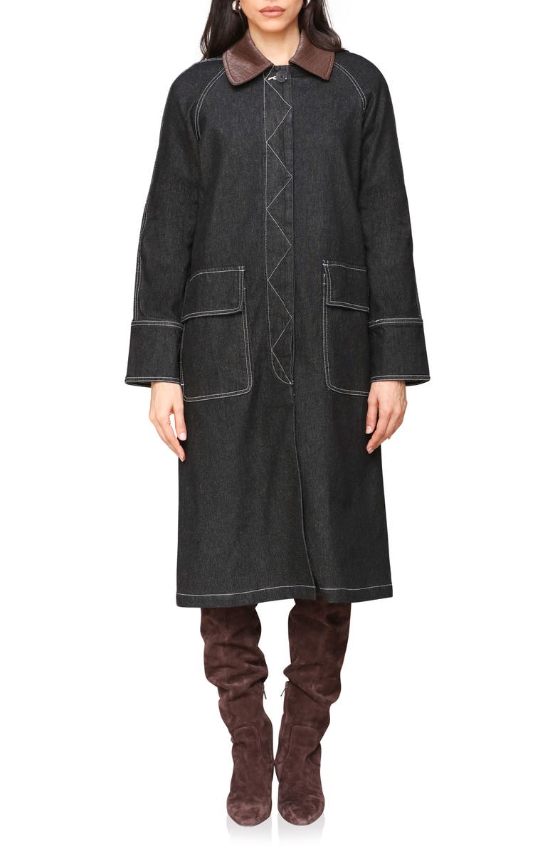 Avec Les Filles Dark Denim Coat with Barn Collar, Alternate, color, Rinse Chocolate