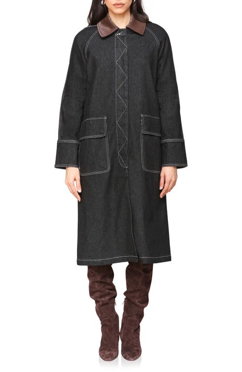 Avec Les Filles Dark Denim Coat With Barn Collar In Black