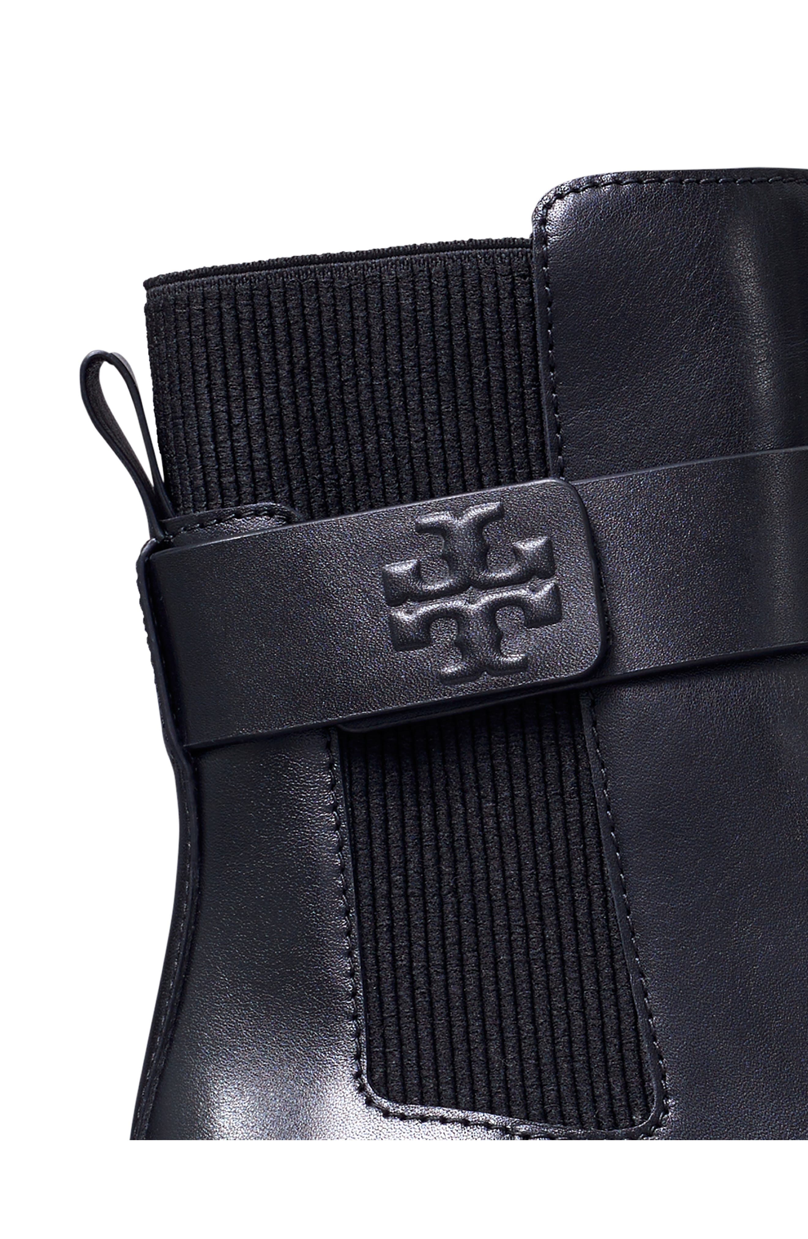 Tory Burch Double-T Chelsea Boot, Alternate, color, Perfect Black / Perfect Black