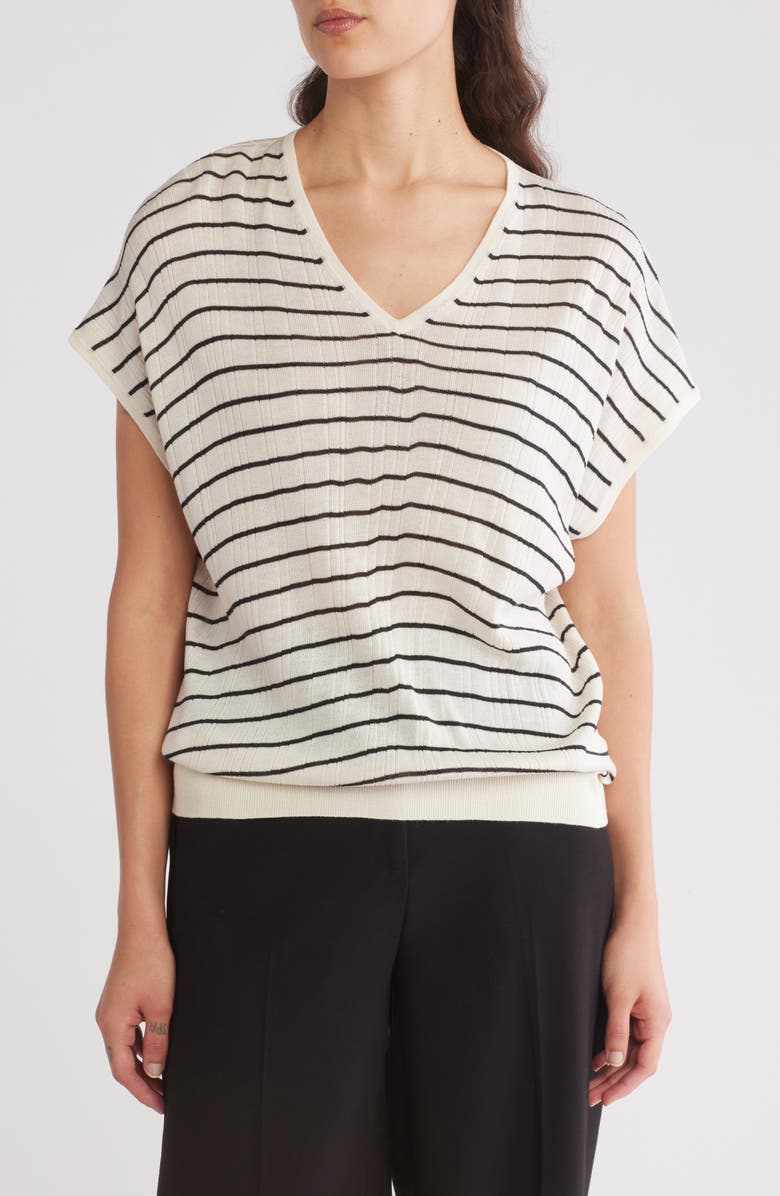 Adrianna Papell Stripe Vertical Rib Sweater, Main, color, Cream/ Black