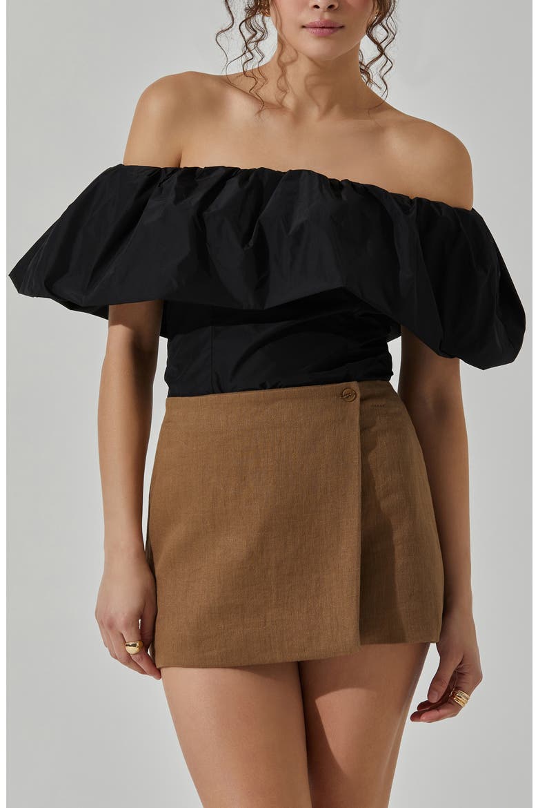 Ruffle Off the Shoulder Top, Alternate, color, BLACK