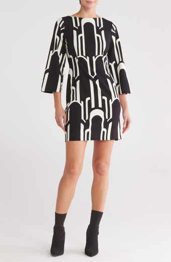 Geo Print Long Sleeve Shift Dress
