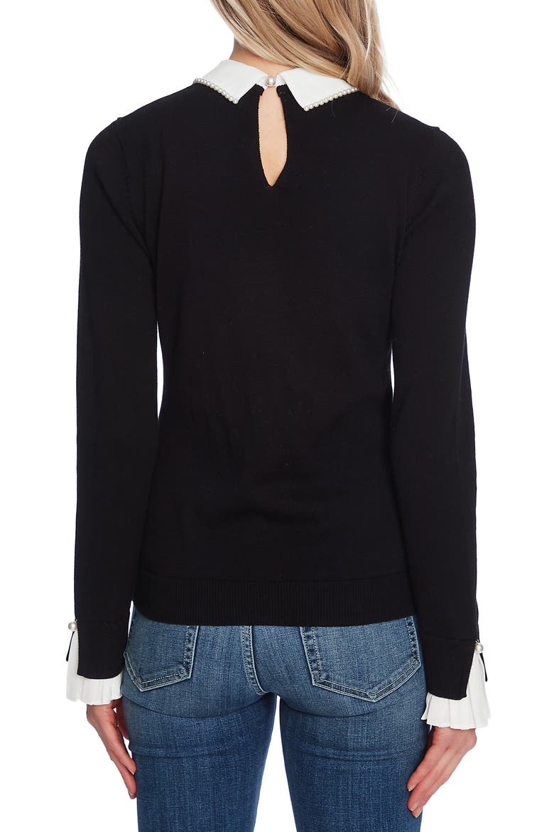 Imitation Pearl Peter Pan Collar Cotton Sweater, Alternate, color, RICH BLACK