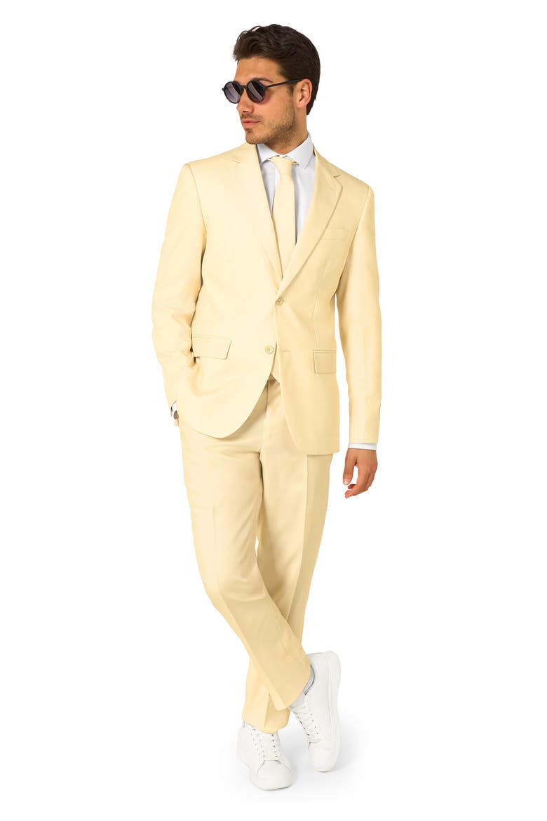 Pastellow Slim Fit Two-Piece Suit & Tie Set, Alternate, color, BEIGE