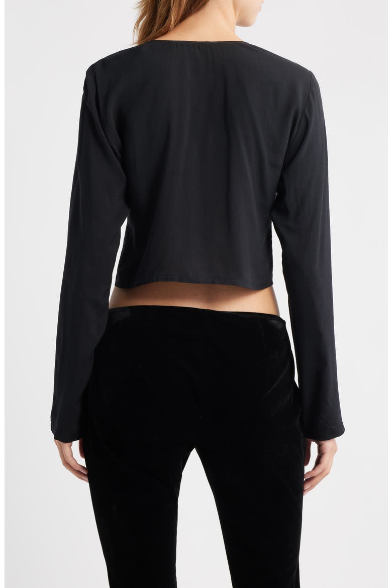 The Camille Lace Inset Tie Front Top, Alternate, color, BLACK