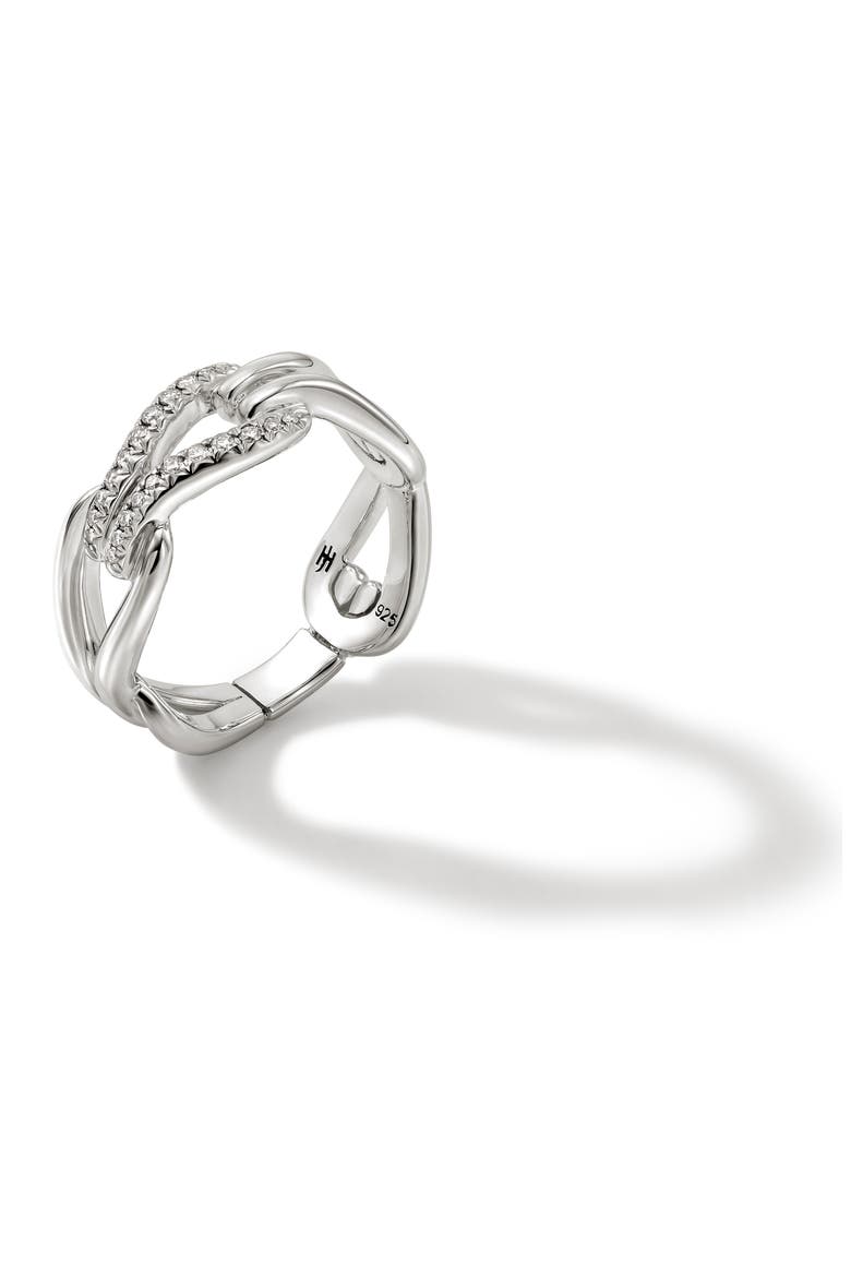 Surf Pavé Diamond Link Ring, Alternate, color, SILVER