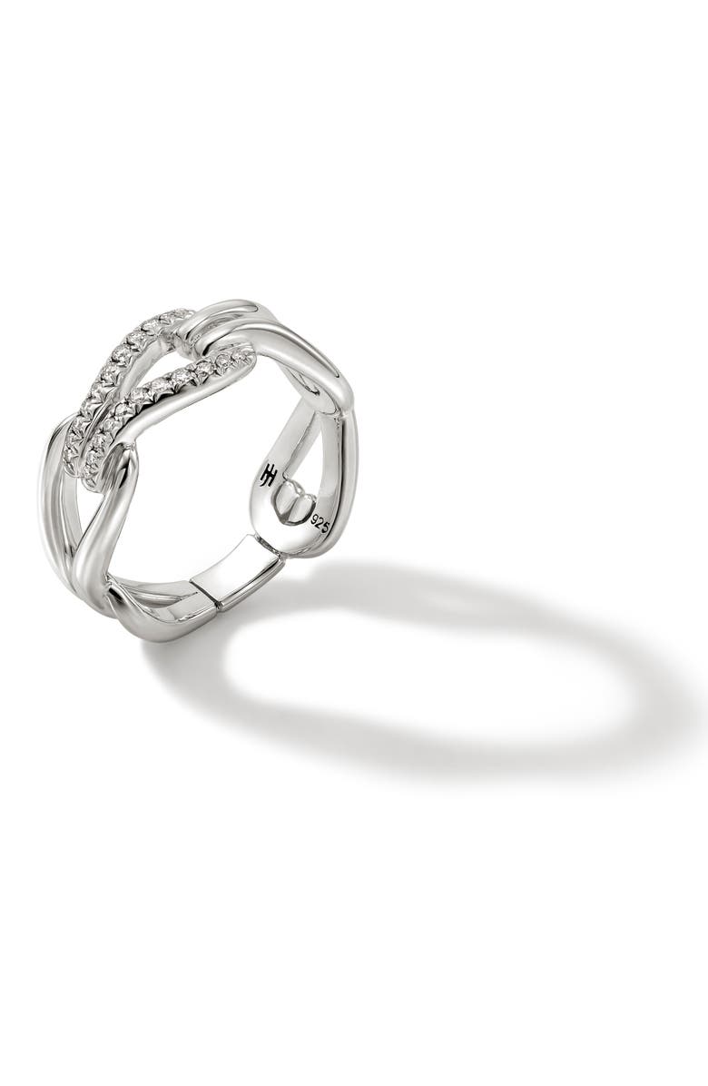 John Hardy Surf Pavé Diamond Link Ring, Alternate, color, Silver