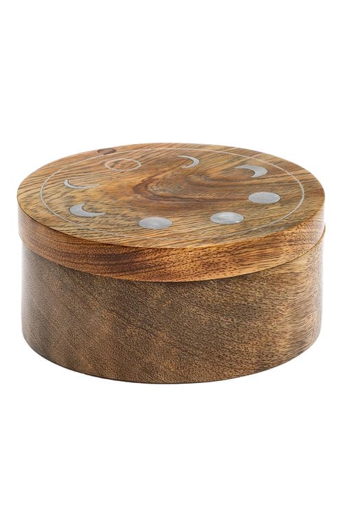 Matr Boomie Indukala Moon Phase Round Pivot Box - Handcrafted Mango Wood in Silver/brown 