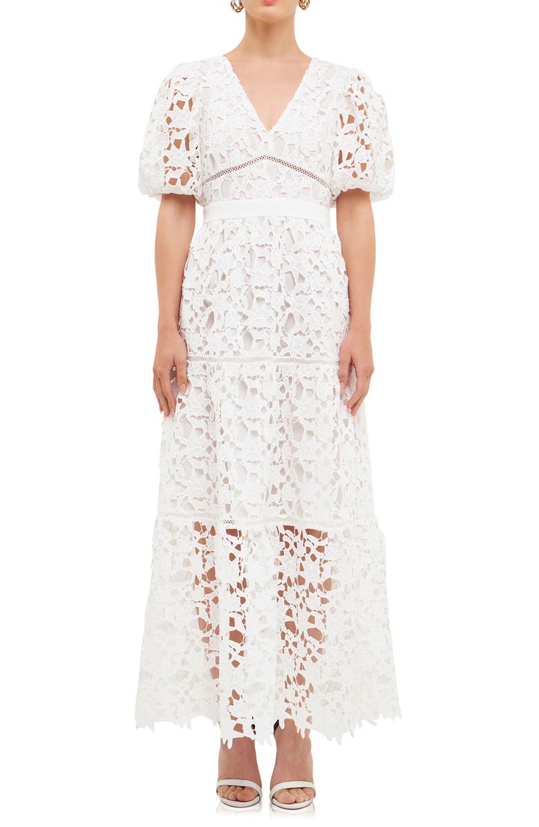 Endless Rose Puff Sleeve Tiered Lace Maxi Dress, Alternate, color,