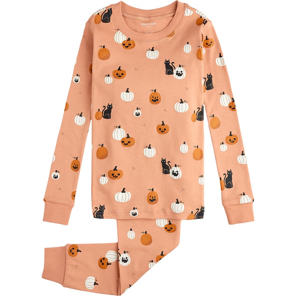 Petit Lem Kids' Spooky Season Fitted Organic Cotton Two-Piece Pajamas in Pink Dusty