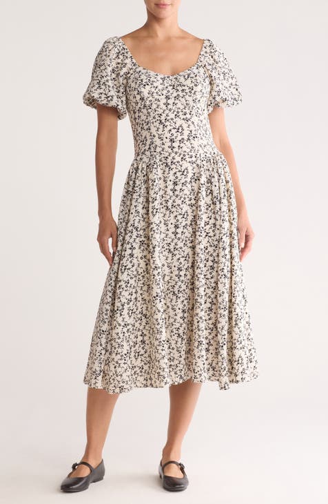 Floral Puff Sleeve Midi Dress