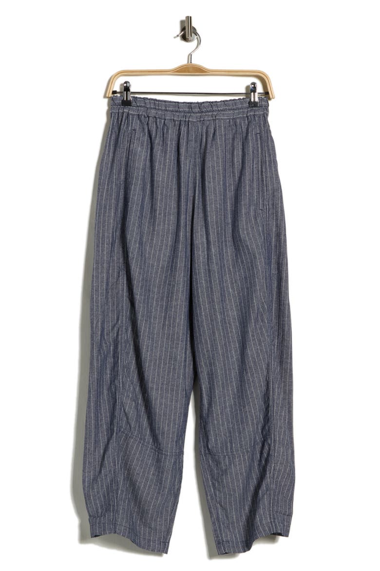 Stripe Linen Blend Barrel Pants, Alternate, color, NAVY/ WHITE PIN STRIPE