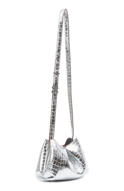 Rag & Bone Small Bloom Croc Embossed Metallic Leather Crossbody Bag In Silver