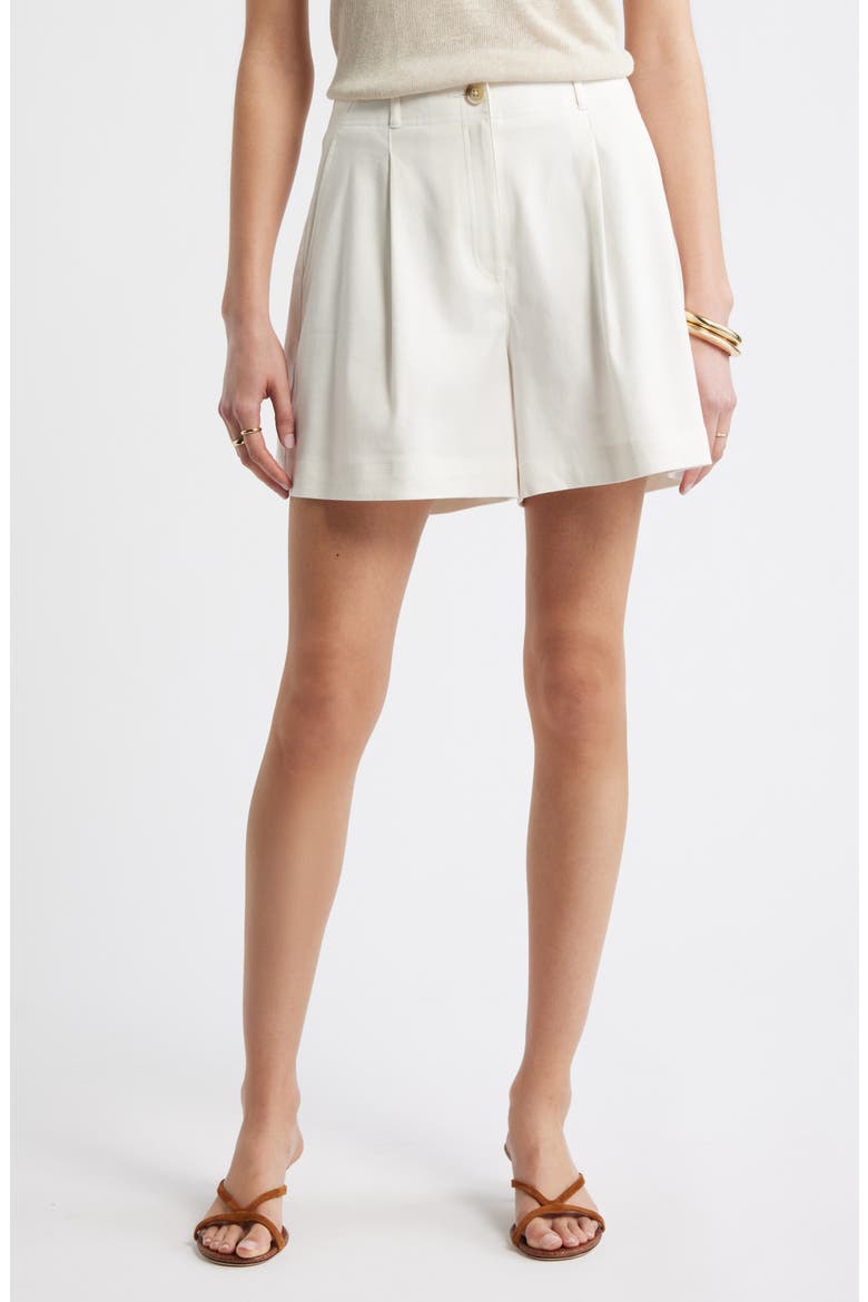 Pleated Linen Blend Shorts, Main, color, IVORY TOFU