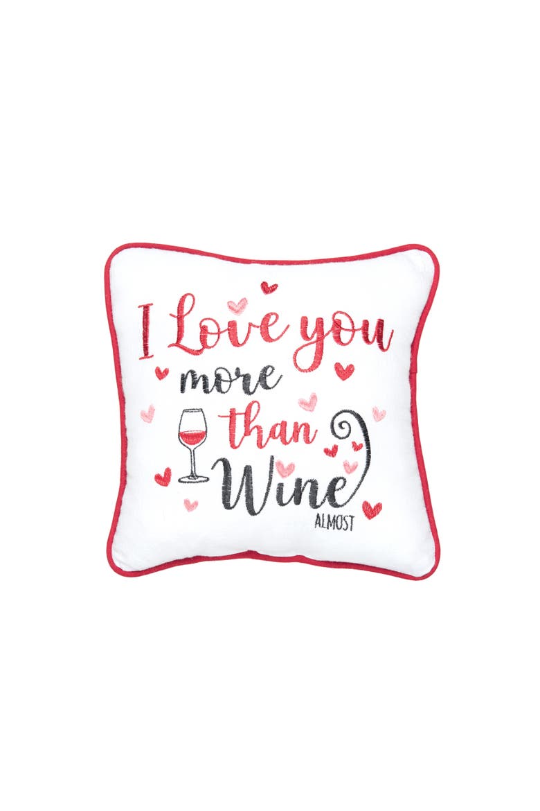 "I Love You More Than" Hearts Valentine's Day Cotton Blend Mini Accent Pillow 10" x 10", Main, color, White