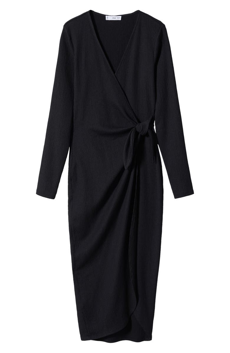 MANGO Textured Long Sleeve Wrap Dress, Alternate, color, 