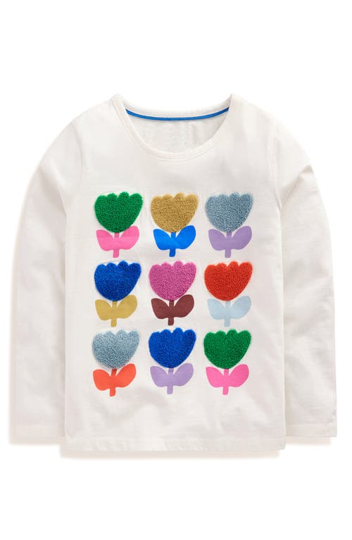 Mini Boden Kids' Bouclé Tulip Long Sleeve Cotton Graphic T-Shirt in Ivory Tulips 