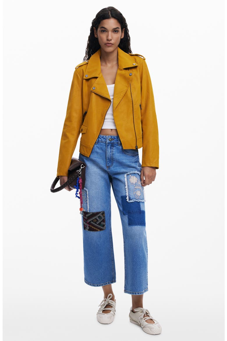 Faux Leather Moto Jacket, Alternate, color, DARK YELLOW