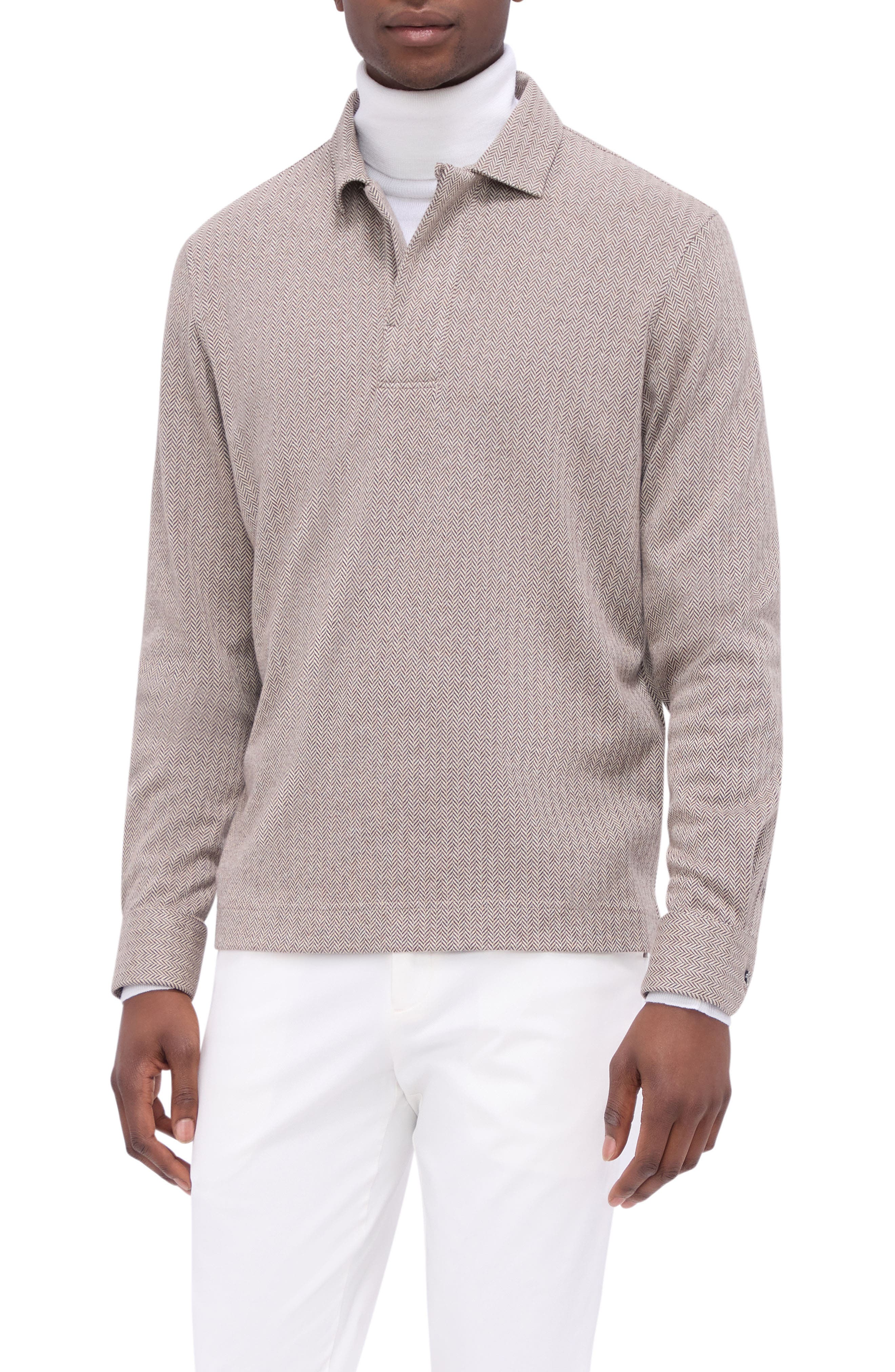 Bugatchi Long Sleeve Cotton Blend Polo