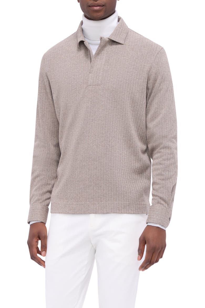Long Sleeve Cotton Blend Polo, Main, color, DESERT