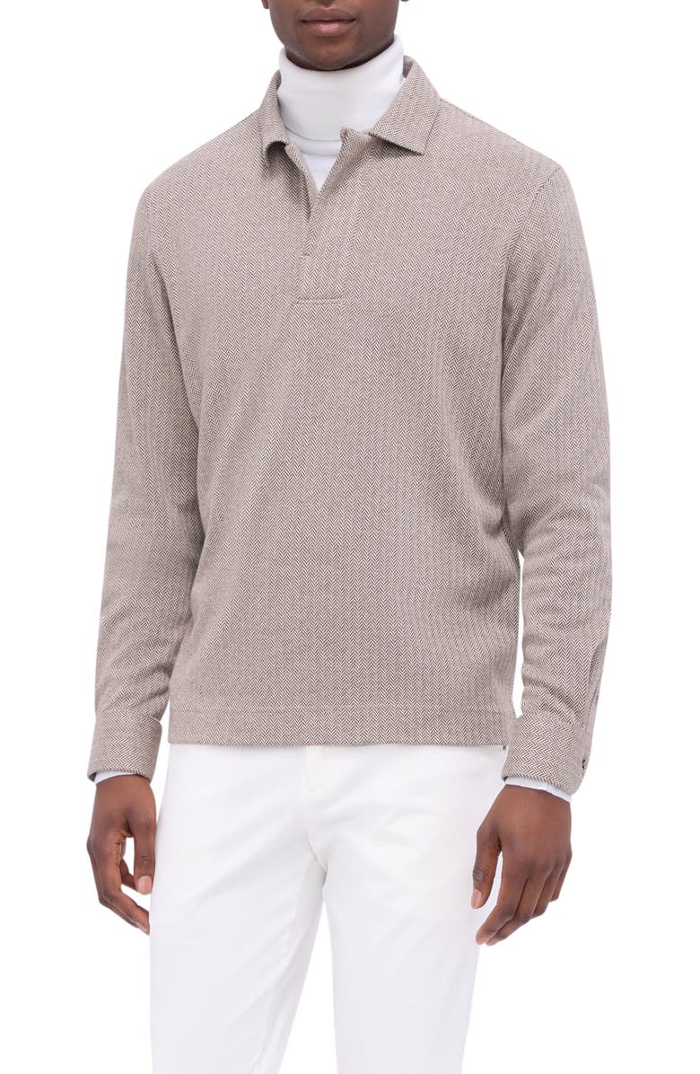Bugatchi Long Sleeve Cotton Blend Polo, Main, color, Desert