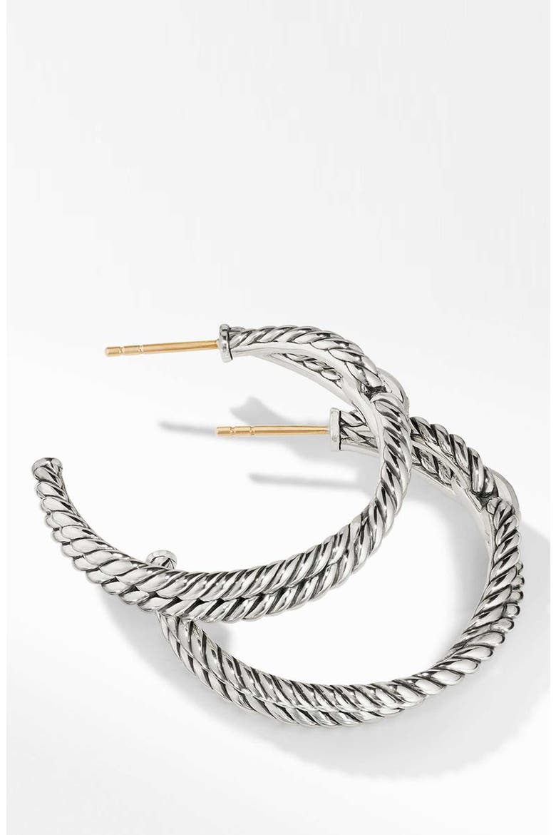 Cable Loop Hoop Earrings with Diamonds, Alternate, color, STERLING SILVER/ DIAMOND