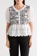 Forgotten Grace Eyelet Embroidered Short Sleeve Button-Up Shirt