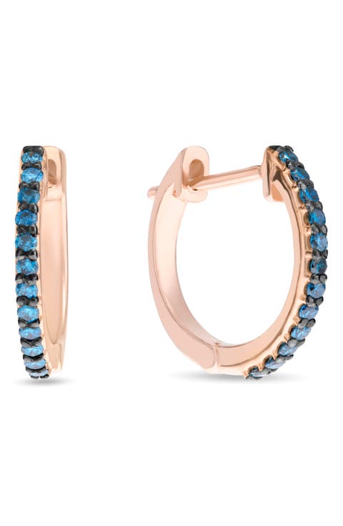 14k Gold Blue Diamond Huggie Hoop Earrings