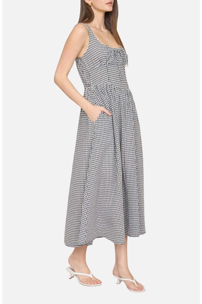 Gingham Fit & Flare Midi Dress, Alternate, color, BLACK