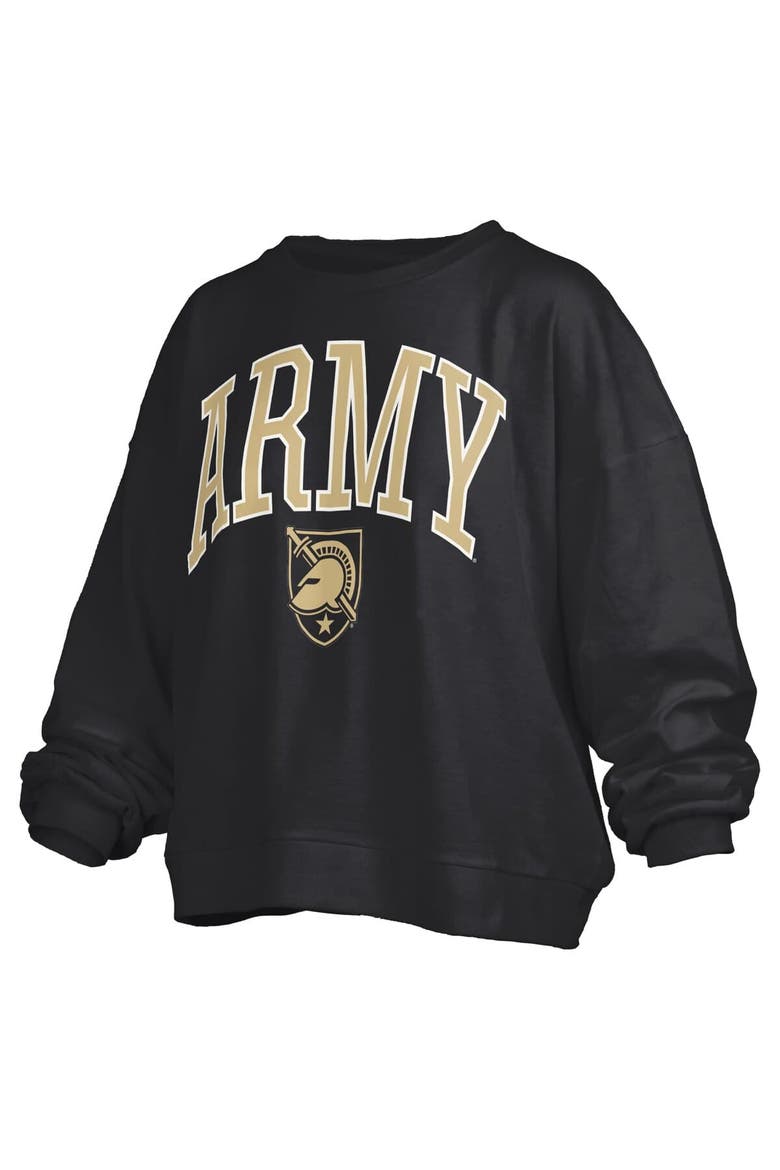 Women's Pressbox Black Army Black Knights Janise Arch Over Logo Waist Length Oversized Pullover Sweatshirt, Alternate, color, Black