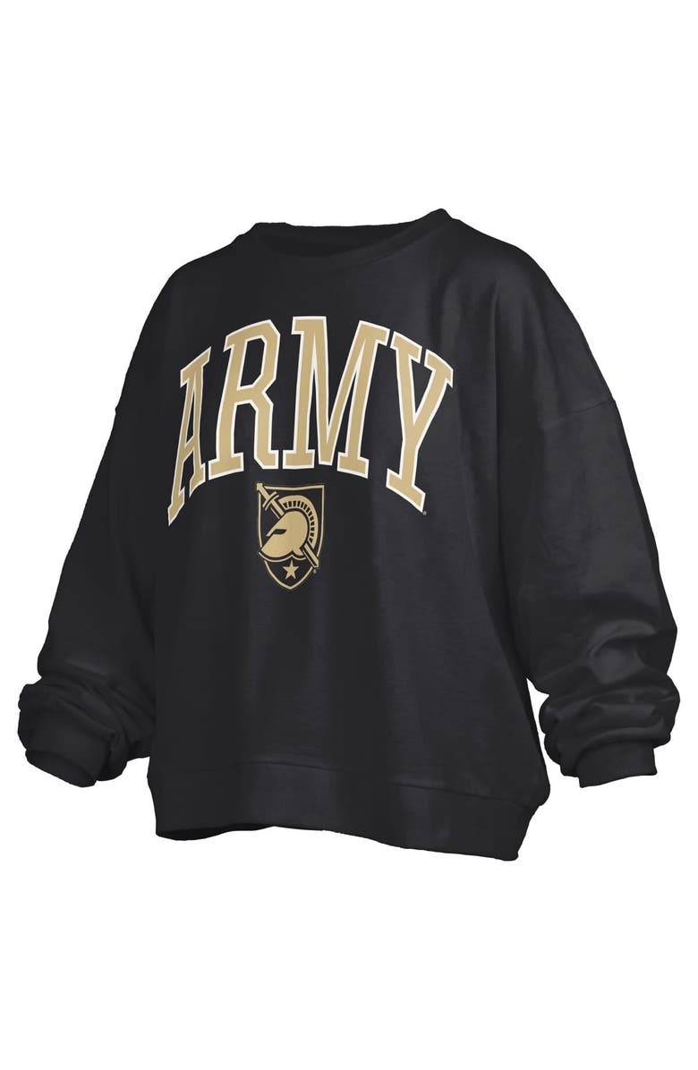 PRESSBOX Women's Pressbox Black Army Black Knights Janise Arch Over Logo Waist Length Oversized Pullover Sweatshirt, Alternate, color, Black