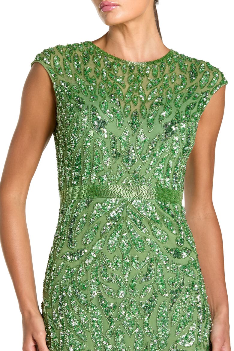 Embellished Illusion Cap Sleeve Column Gown, Alternate, color, Sage