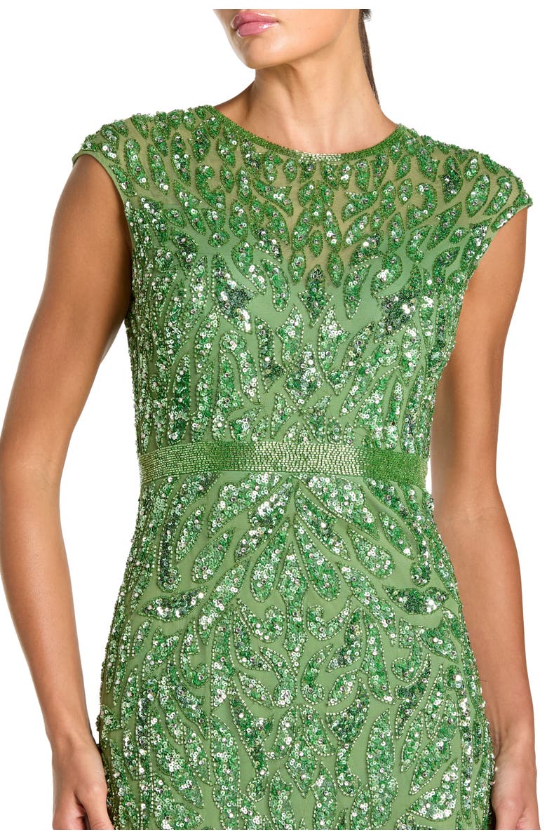 Mac Duggal Embellished Illusion Cap Sleeve Column Gown, Alternate, color, Sage