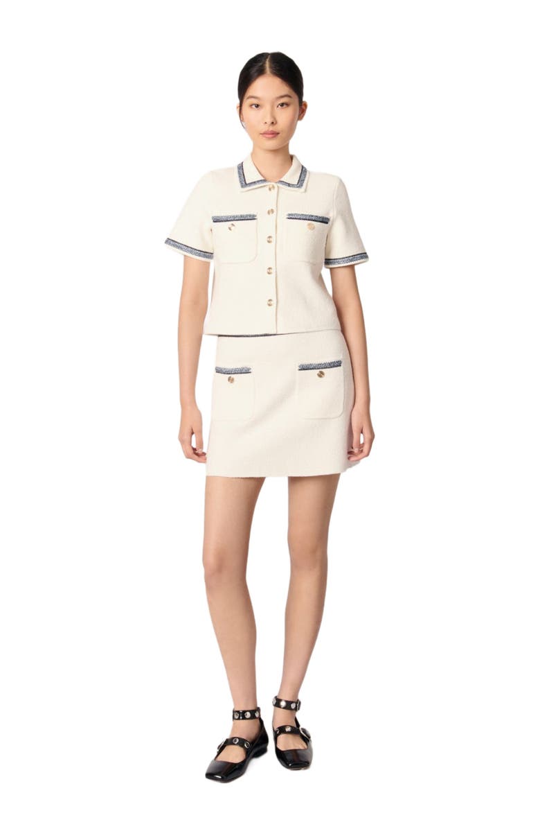 maje Cropped contrasting trim cardigan, Main, color,