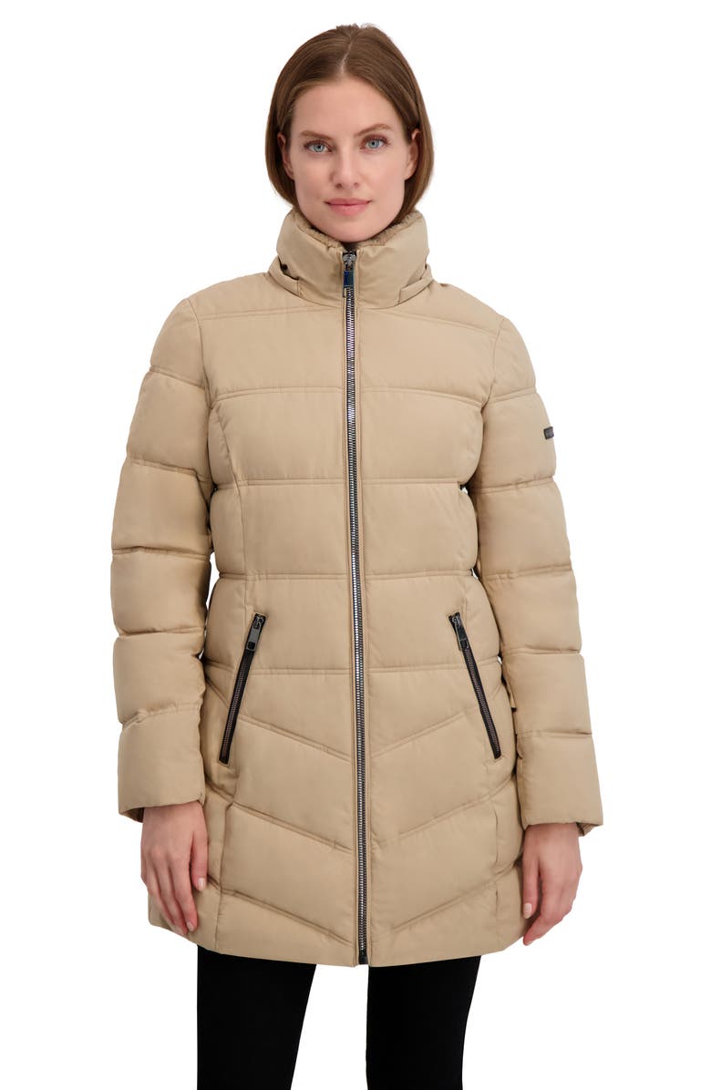 Laundry by Shelli Segal Soft Tech Puffer Jacket with Removable Faux Fur Trim Hood, Alternate, color, Desert