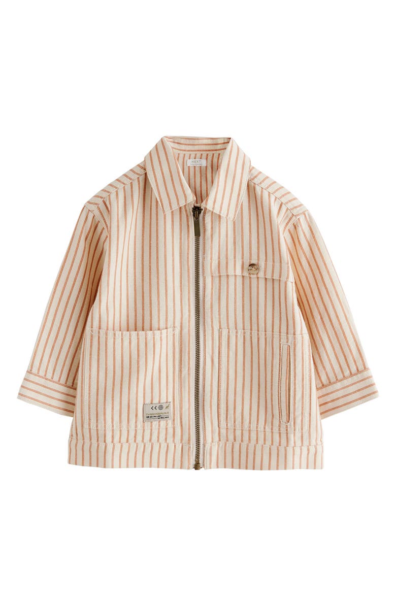NEXT Kids' Stripe Zip Overshirt, Main, color, Brown