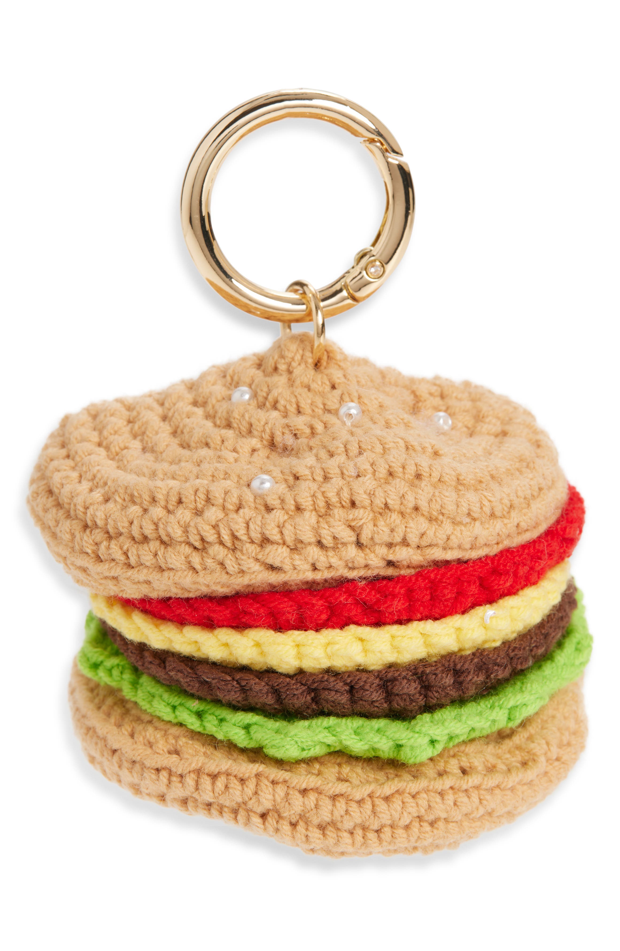 Chelsea28 Burger & Faux Pearl Crochet Bag Charm, Main, color, Brown Multi- Gold