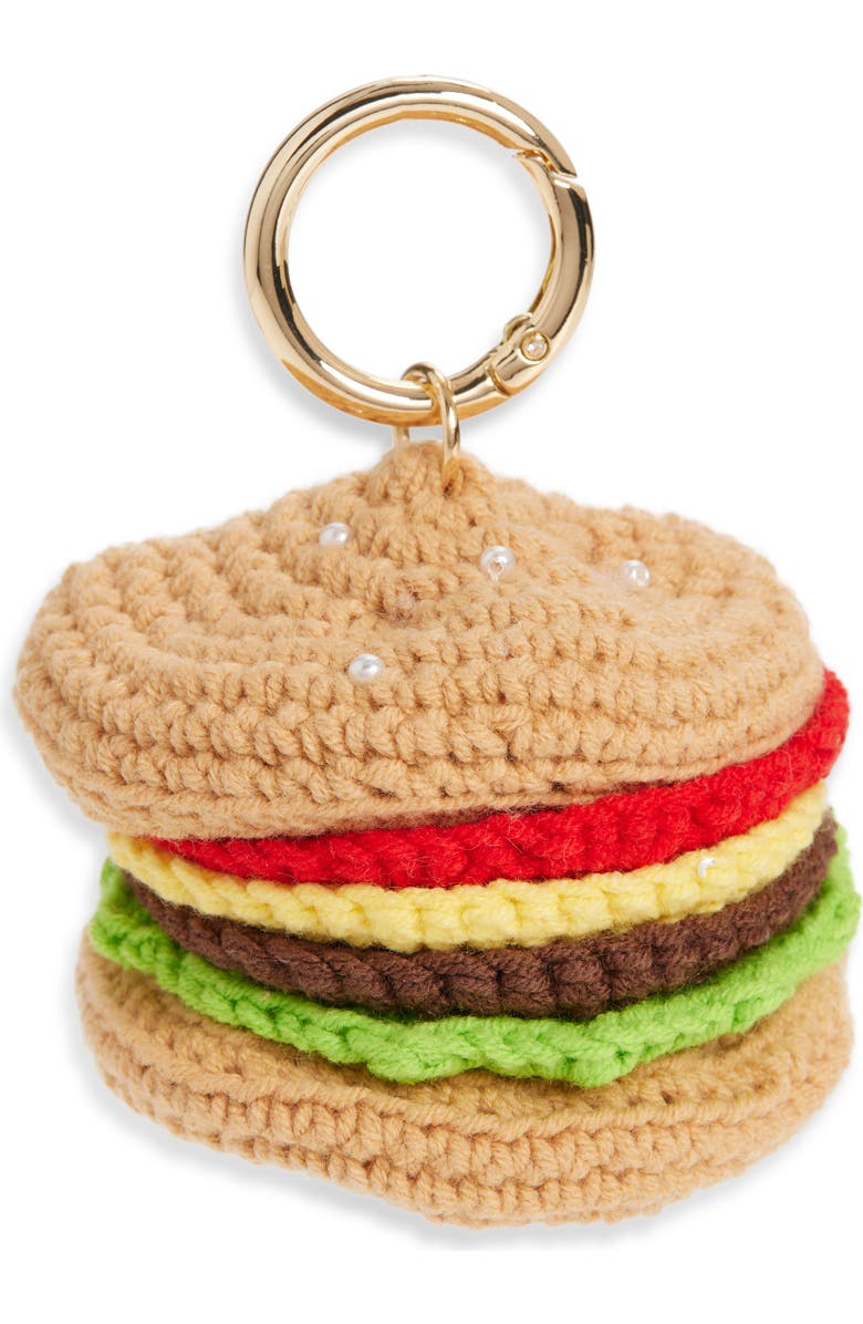 Chelsea28 Burger & Faux Pearl Crochet Bag Charm, Main, color, Brown Multi- Gold