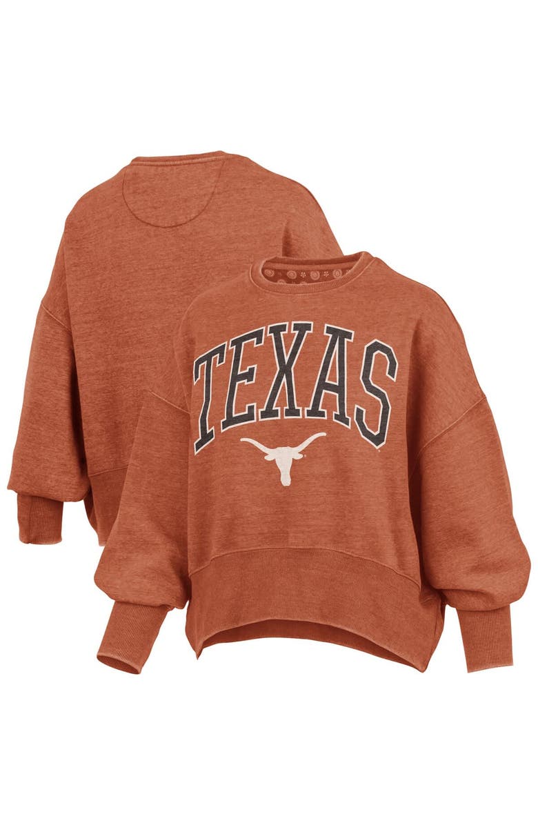 PRESSBOX Women's Pressbox Texas Orange Texas Longhorns Oversized Waist-Length Crewneck Sweatshirt, Main, color, 